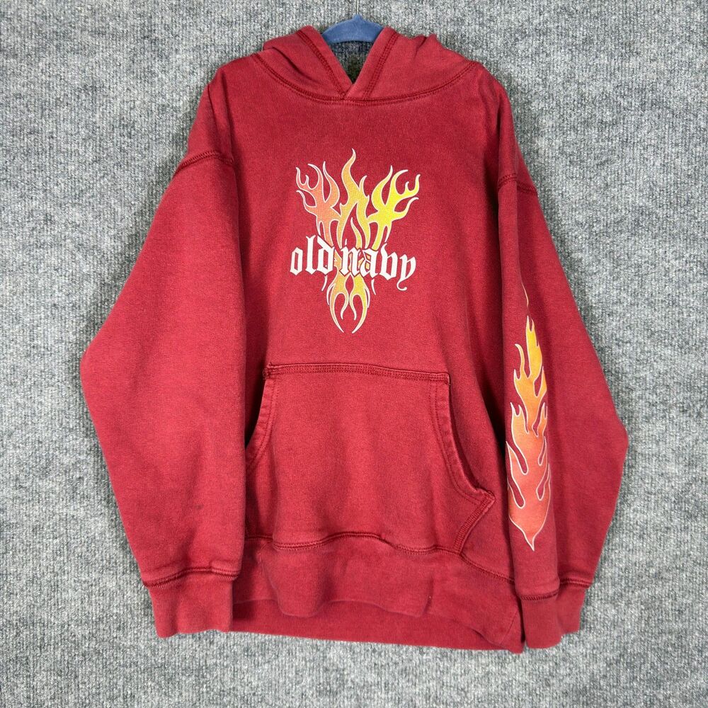 Old Navy Hoodie Youth Size M Red Vintage Y2K Flames Graphic Sweatshirt 2005 - Picture 6 of 10